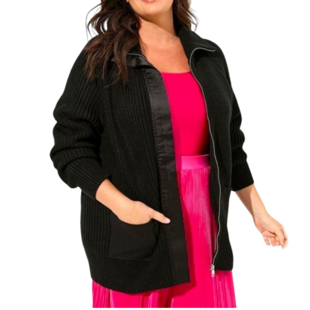 Torrid Shaker Stitch Cardigan Zip Sweater Black Chunky Knit NWT 2023-0X/Large